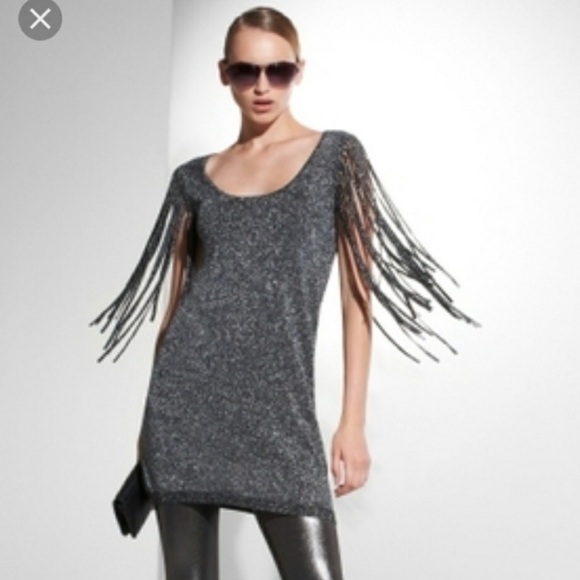 BCBGMaxAzria Dresses & Skirts - BCBGMaxAzria Charcoal Silver Fringe Mini Dress L